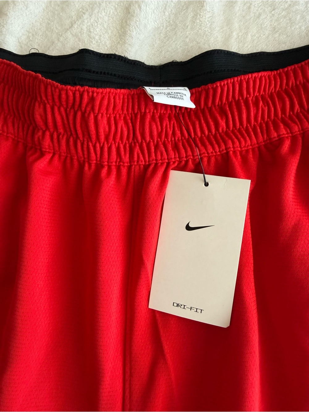 Nike Men's Bright Red Athletic Shorts with Black Swoosh - Picture 3 of 8